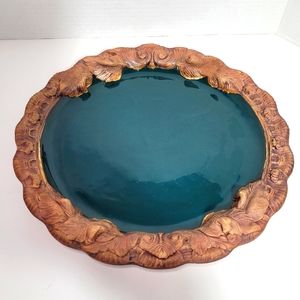 Terra Firma Signed Vintage Large Bluegreen Handmade Earthenware Platter Rare